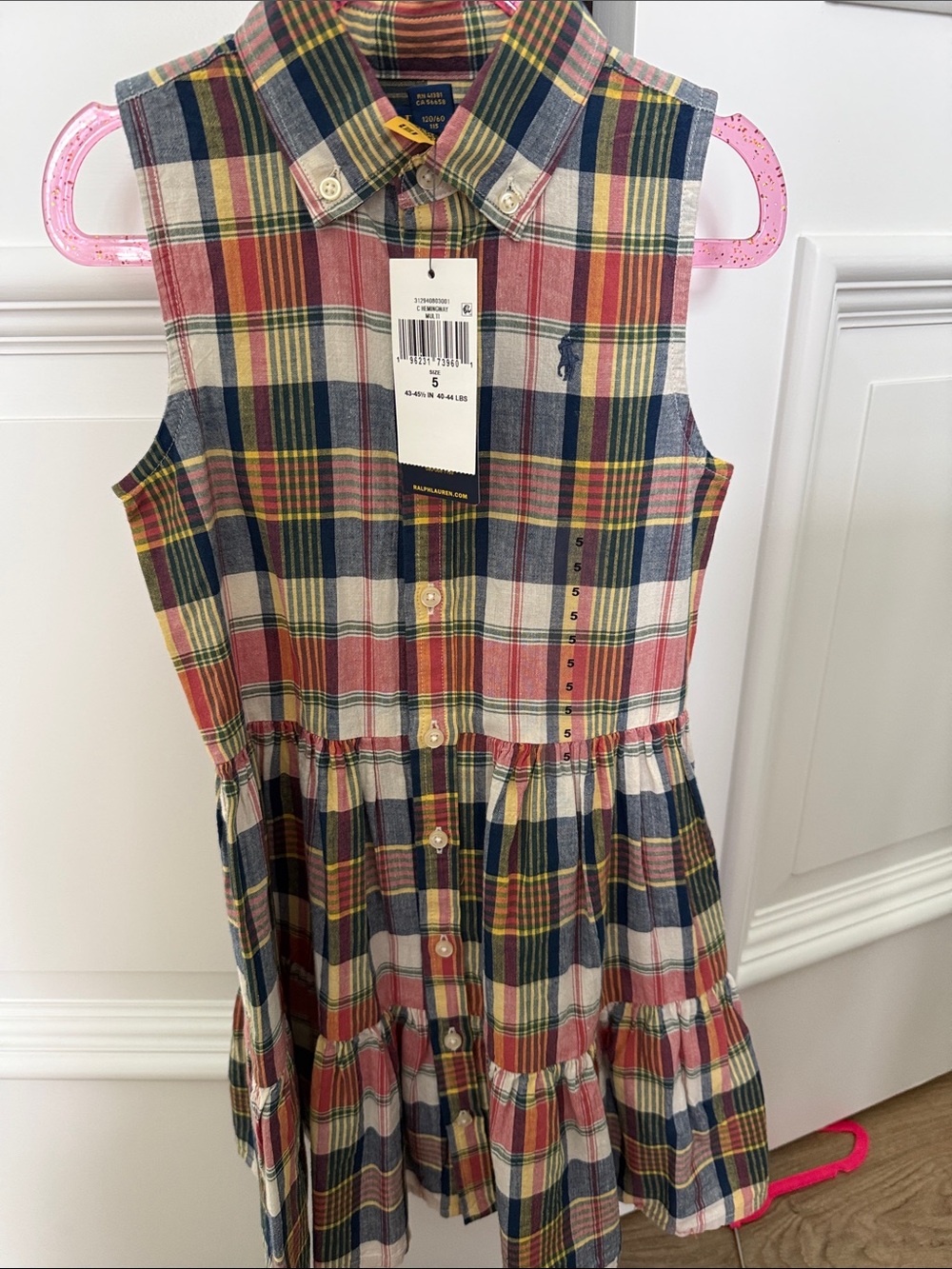 Polo by Ralph Lauren Girls' Sleeveless Plaid Button-Front Dress - Red/Blue/Green